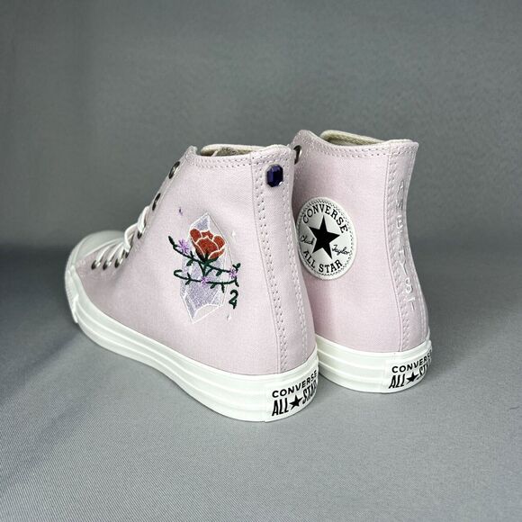 New Converse Chuck Taylor High Top Pink Barely Rose Embroidered Gems Sz 7 w/ Box - Picture 12 of 16